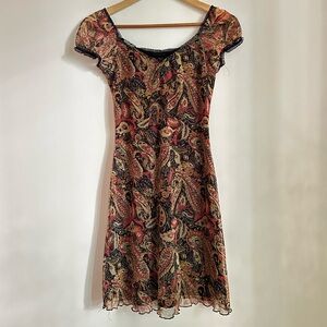 90s Xhilaration Grunge Floral Mini Dress Paisley Short Sleeve Small 6